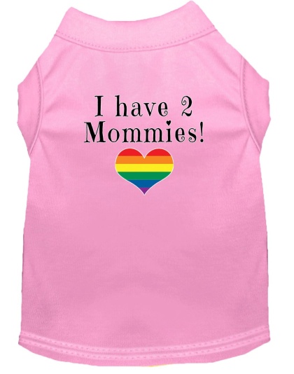 I have 2 Mommies Screen Print Dog Shirt Light Pink Lg