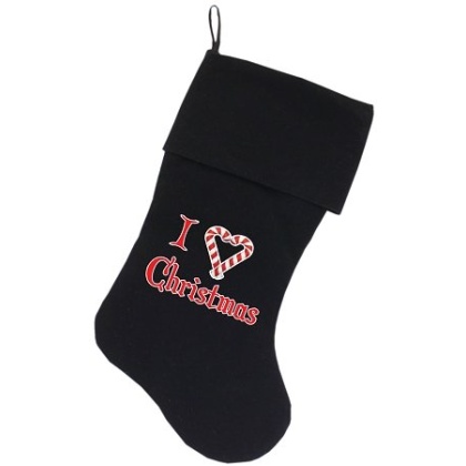 I Heart Christmas Screen Print 18 inch Velvet Christmas Stocking Black