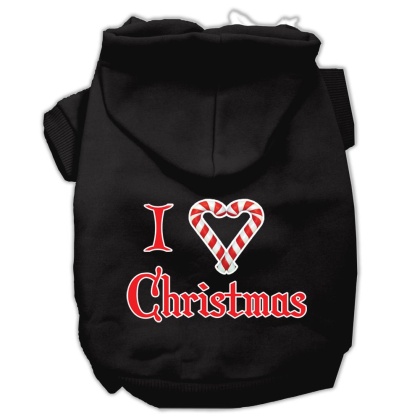 I Heart Christmas Screen Print Pet Hoodies Black Size Lg