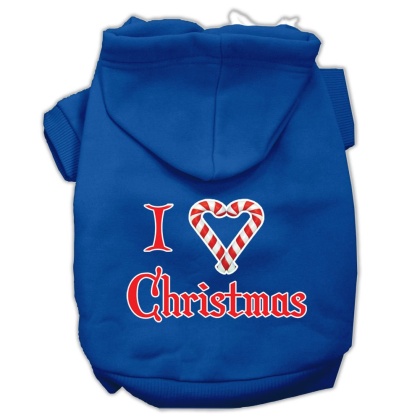 I Heart Christmas Screen Print Pet Hoodies Blue Size Lg