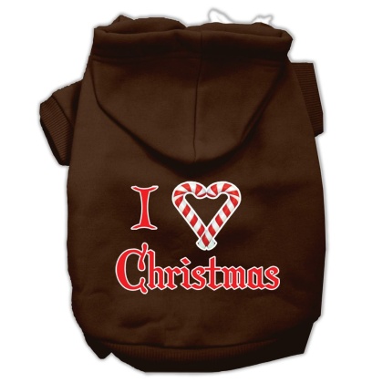 I Heart Christmas Screen Print Pet Hoodies Brown Size Lg