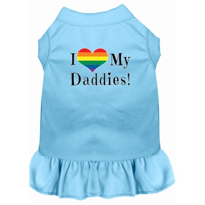 I Heart my Daddies Screen Print Dog Dress Baby Blue 4X