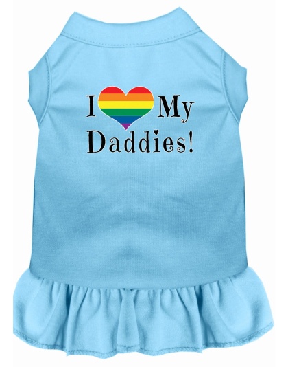 I Heart my Daddies Screen Print Dog Dress Baby Blue 4X