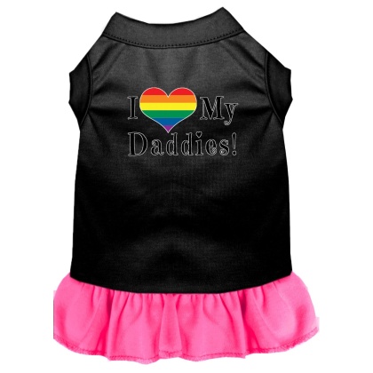 I Heart my Daddies Screen Print Dog Dress Black with Bright Pink Lg
