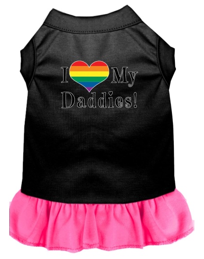 I Heart my Daddies Screen Print Dog Dress Black with Bright Pink Lg