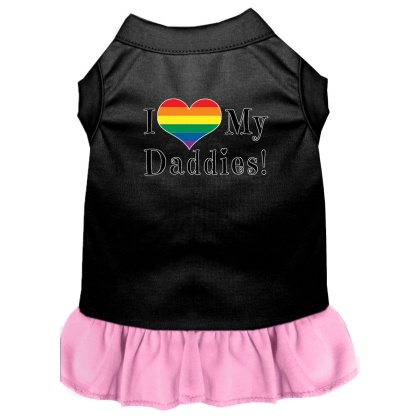 I Heart my Daddies Screen Print Dog Dress Black with Light Pink Lg