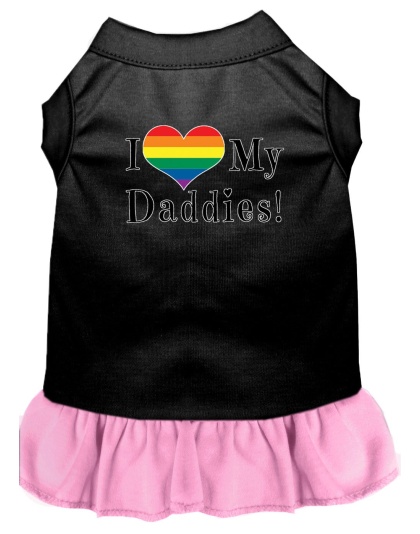 I Heart my Daddies Screen Print Dog Dress Black with Light Pink Lg
