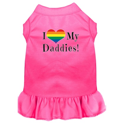 I Heart my Daddies Screen Print Dog Dress Bright Pink 4X