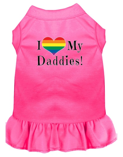 I Heart my Daddies Screen Print Dog Dress Bright Pink 4X