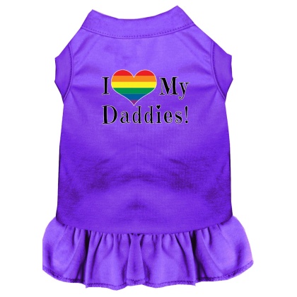 I Heart my Daddies Screen Print Dog Dress Purple 4X