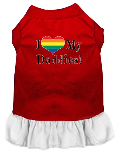 I Heart my Daddies Screen Print Dog Dress Red with White Lg