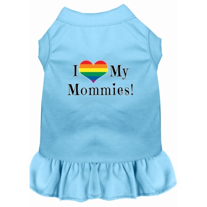 I Heart my Mommies Screen Print Dog Dress Baby Blue 4X