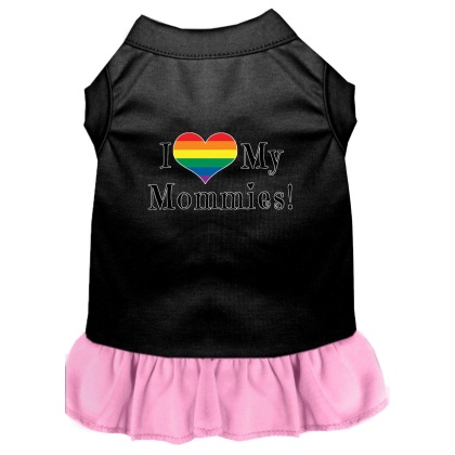 I Heart my Mommies Screen Print Dog Dress Black with Light Pink Lg