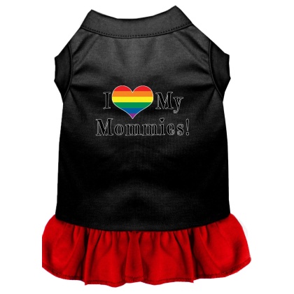I Heart my Mommies Screen Print Dog Dress Black with Red Lg