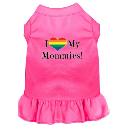 I Heart my Mommies Screen Print Dog Dress Bright Pink 4X