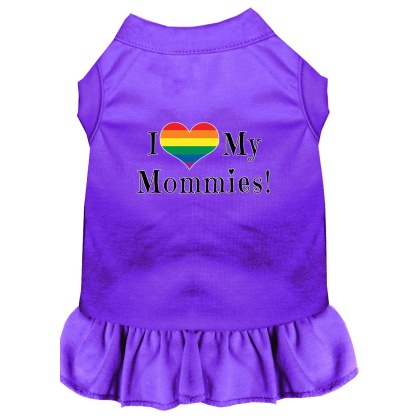 I Heart my Mommies Screen Print Dog Dress Purple 4X