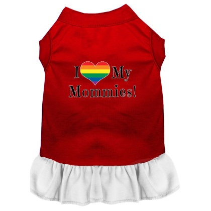 I Heart my Mommies Screen Print Dog Dress Red with White Lg