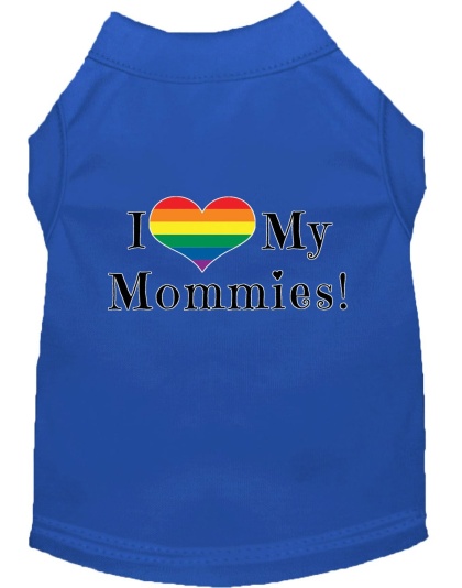 I Heart my Mommies Screen Print Dog Shirt Blue Lg