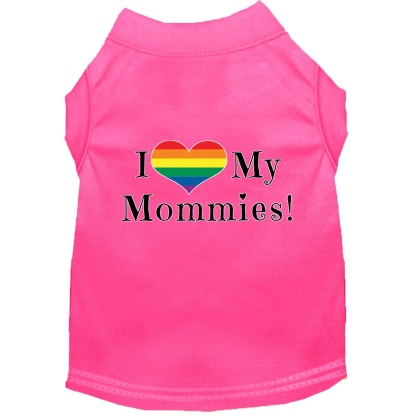 I Heart my Mommies Screen Print Dog Shirt Bright Pink Lg