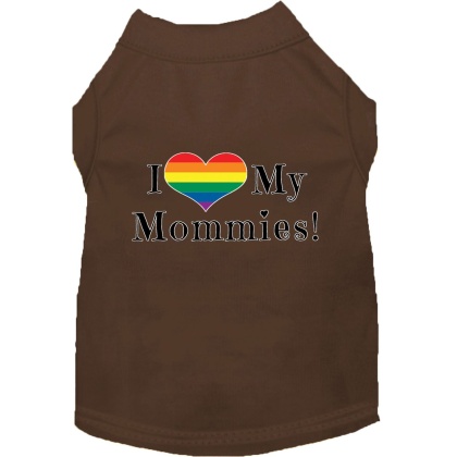 I Heart my Mommies Screen Print Dog Shirt Brown Lg