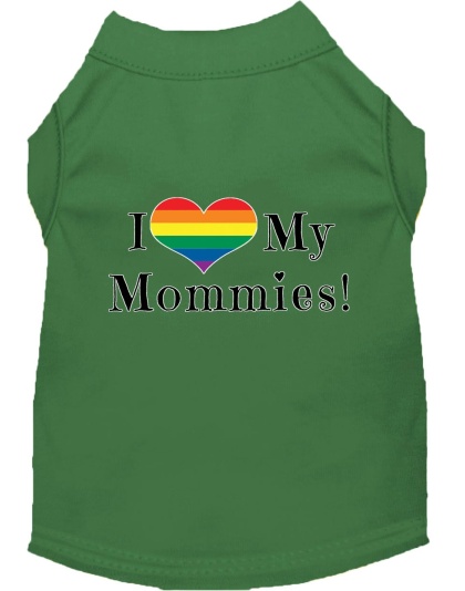 I Heart my Mommies Screen Print Dog Shirt Green Lg