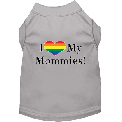 I Heart my Mommies Screen Print Dog Shirt Grey Lg