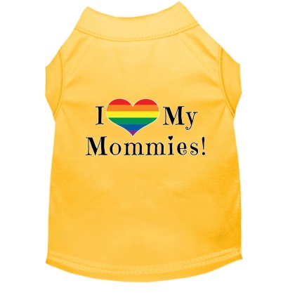 I Heart my Mommies Screen Print Dog Shirt Yellow Lg