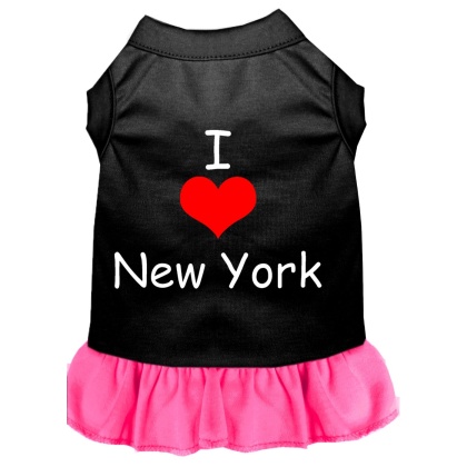 I Heart New York Screen Print Dress Black with Bright Pink Lg