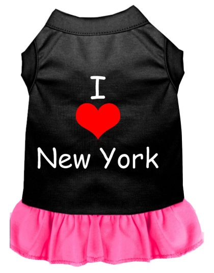 I Heart New York Screen Print Dress Black with Bright Pink Lg