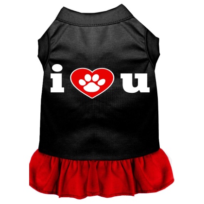 I Heart You Screen Print Dog Dress Black with Light Pink Lg