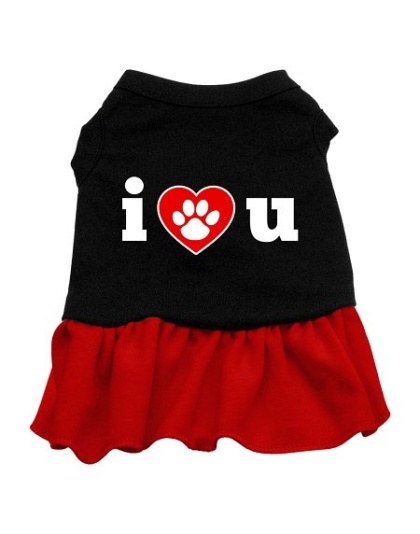 I Heart You Screen Print Dog Dress Black with Red Lg