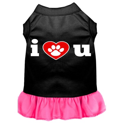 I Heart You Screen Print Dress Black with Bright Pink Lg