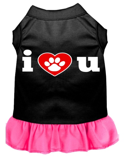 I Heart You Screen Print Dress Black with Bright Pink Lg