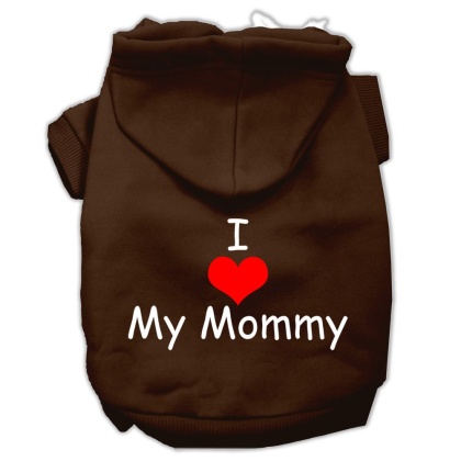 I Love My Mommy Screen Print Pet Hoodies Brown Size Lg