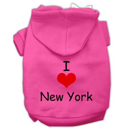 I Love New York Screen Print Pet Hoodies Bright Pink Size Lg