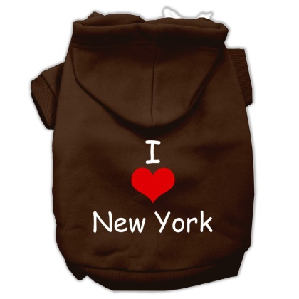 I Love New York Screen Print Pet Hoodies Brown Size Lg