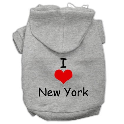I Love New York Screen Print Pet Hoodies Grey Size Lg
