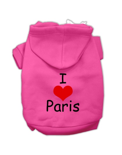 I Love Paris Screen Print Pet Hoodies Bright Pink Size Lg