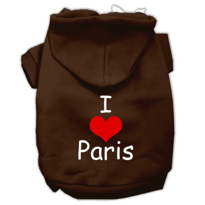 I Love Paris Screen Print Pet Hoodies Brown Size Lg