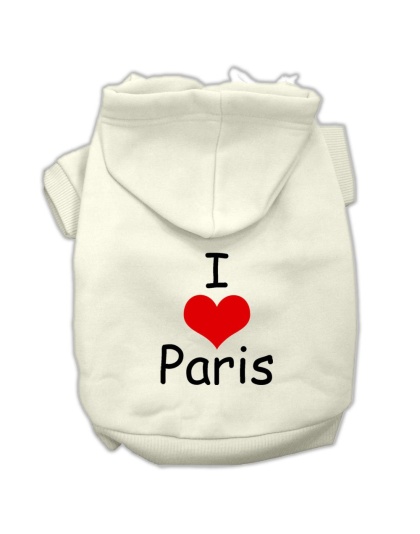 I Love Paris Screen Print Pet Hoodies Cream Size Lg