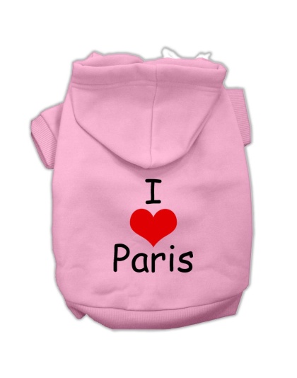 I Love Paris Screen Print Pet Hoodies Pink Size Lg