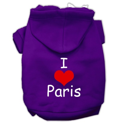 I Love Paris Screen Print Pet Hoodies Purple Size Lg