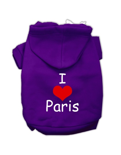 I Love Paris Screen Print Pet Hoodies Purple Size Lg