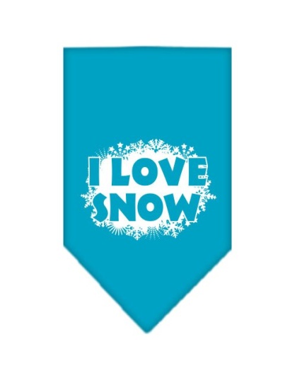 I Love Snow Screen Print Bandana Turquoise Large