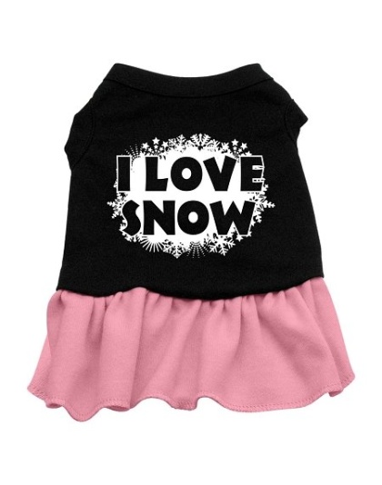 I Love Snow Screen Print Dress Black with Pink Lg