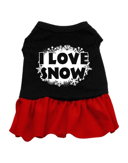 I Love Snow Screen Print Dress Black with Red Lg