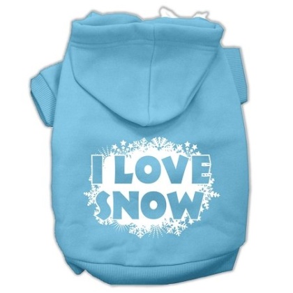 I Love Snow Screenprint Pet Hoodies Baby Blue Size L