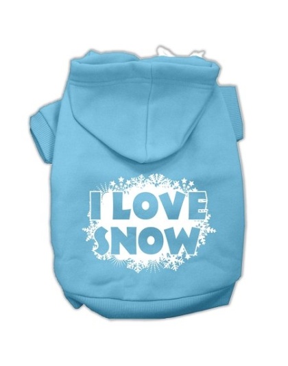 I Love Snow Screenprint Pet Hoodies Baby Blue Size L