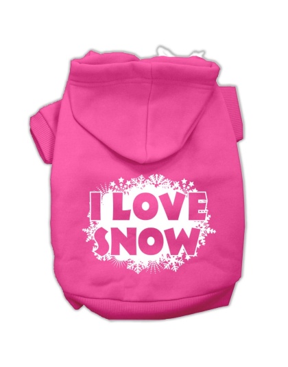 I Love Snow Screenprint Pet Hoodies Bright Pink Size L