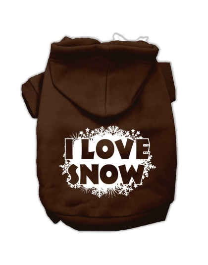I Love Snow Screenprint Pet Hoodies Brown Size Lg